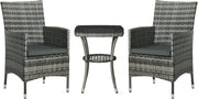 Compact Rattan Bistro Set 2 Chairs Table Cushioned Balcony Patio Seating
