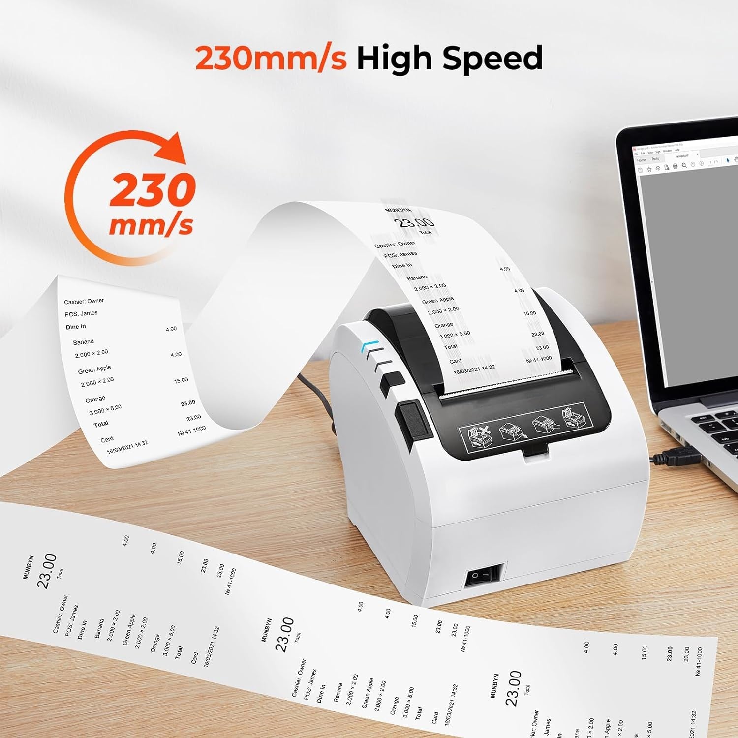 80 mm Thermal POS Receipt Printer USB & Ethernet for Shop & Restaurant