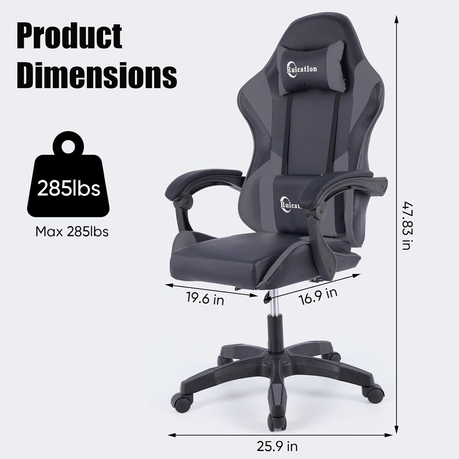 Ergonomic Gaming Chair Reclining Office Desk Chair Lumbar Support Grey