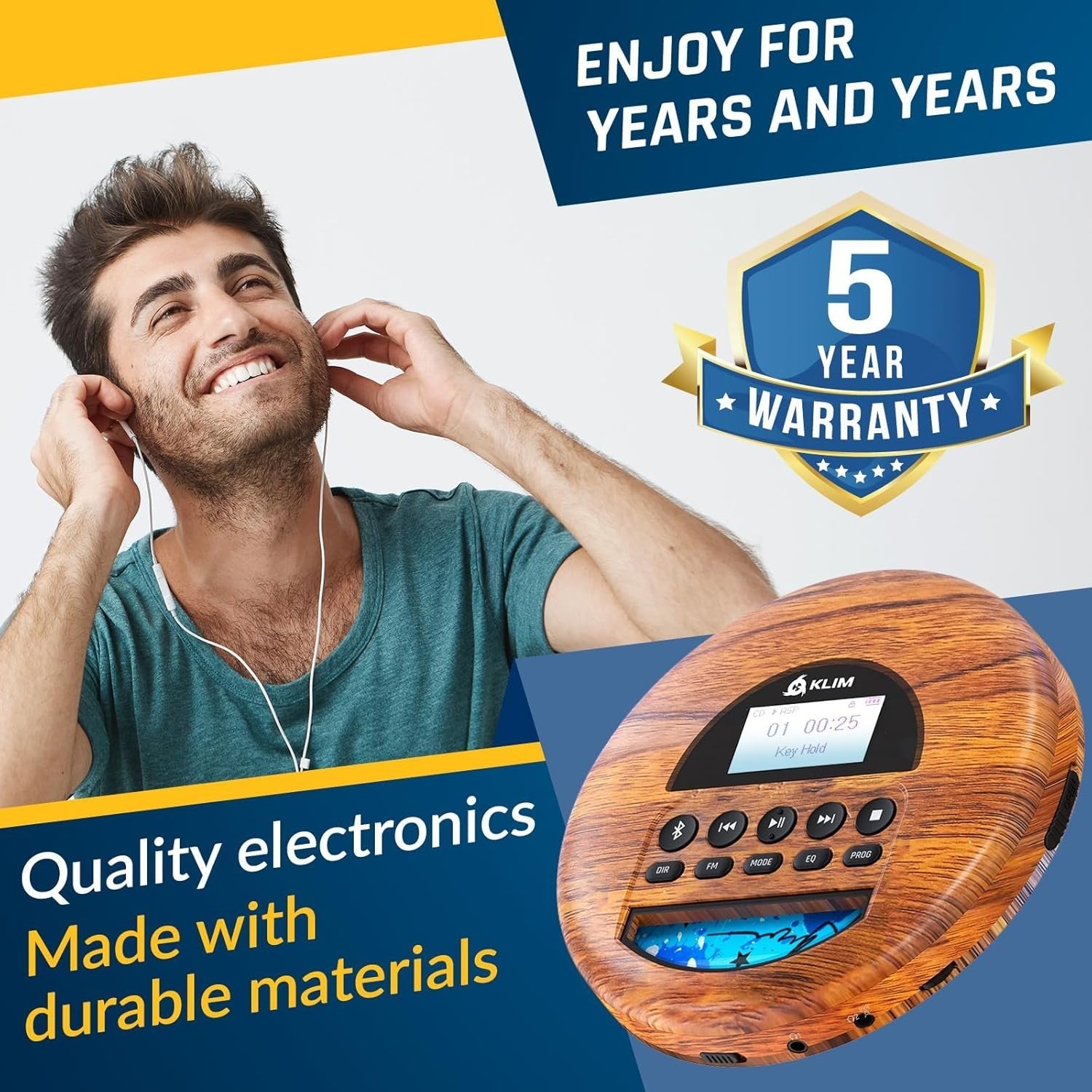 Portable CD Player Bluetooth FM Radio TF Card Rechargeable w Headphones