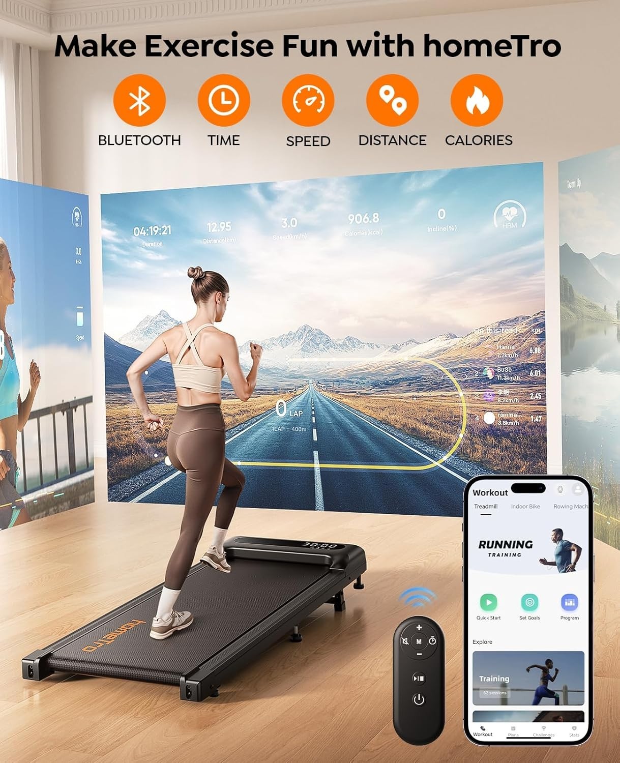 Compact Under Desk Treadmill 9% Incline 3HP Quiet Home Walking Pad