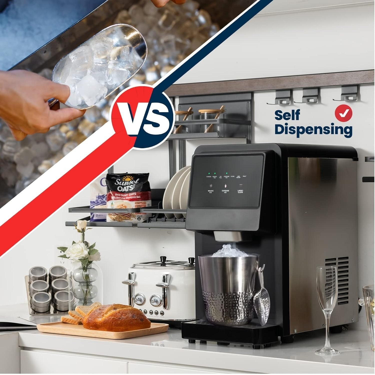 Self Dispensing Nugget Ice Maker Countertop 26kg/24H Self Cleaning