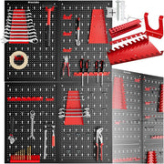 Wall-Mount Pegboard Kit 4PCS Alloy Steel Red w/ Hooks & Holders 120x60cm