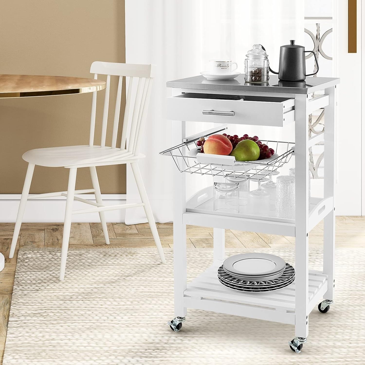 4 Tier Rolling Kitchen Trolley Storage Cart Drawer Basket Lockable Wheels