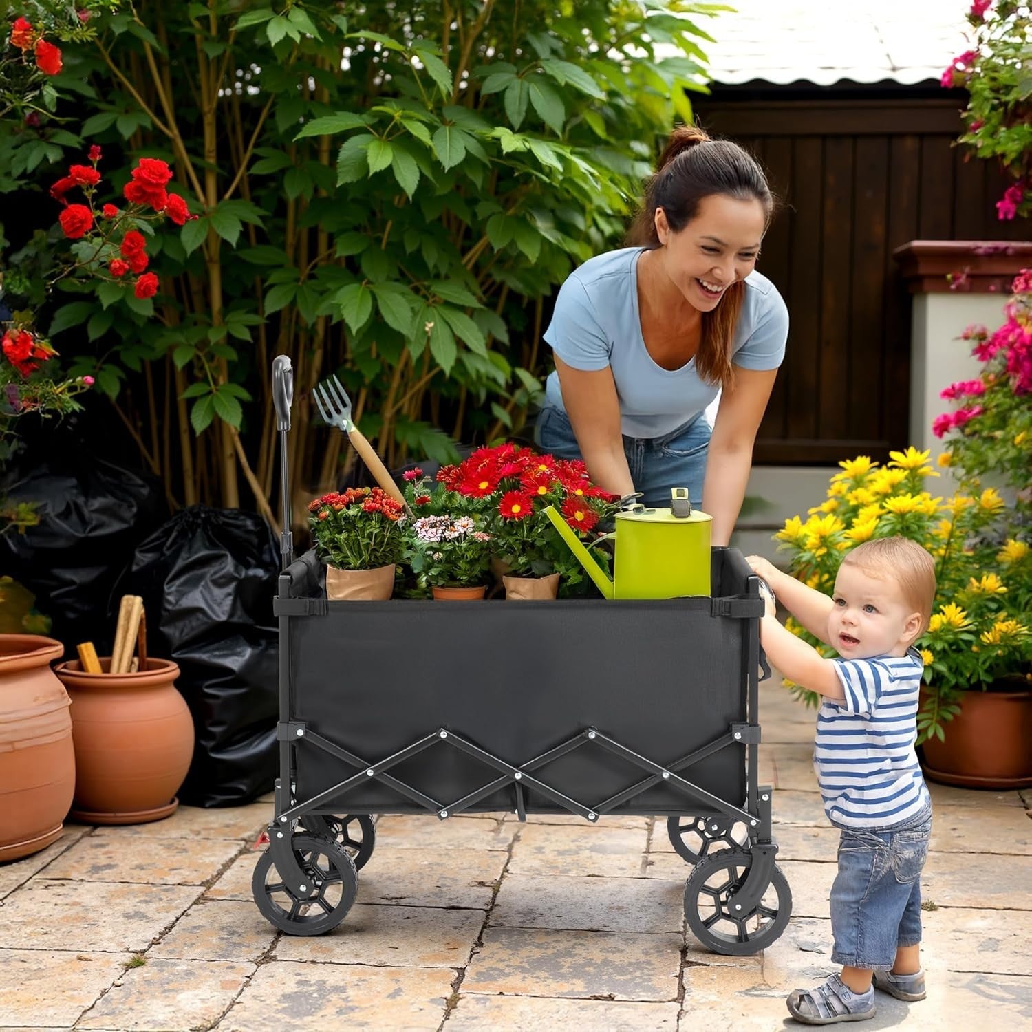 Folding Camping Trolley 150L Heavy Duty Collapsible Cart with Brake & Wheels