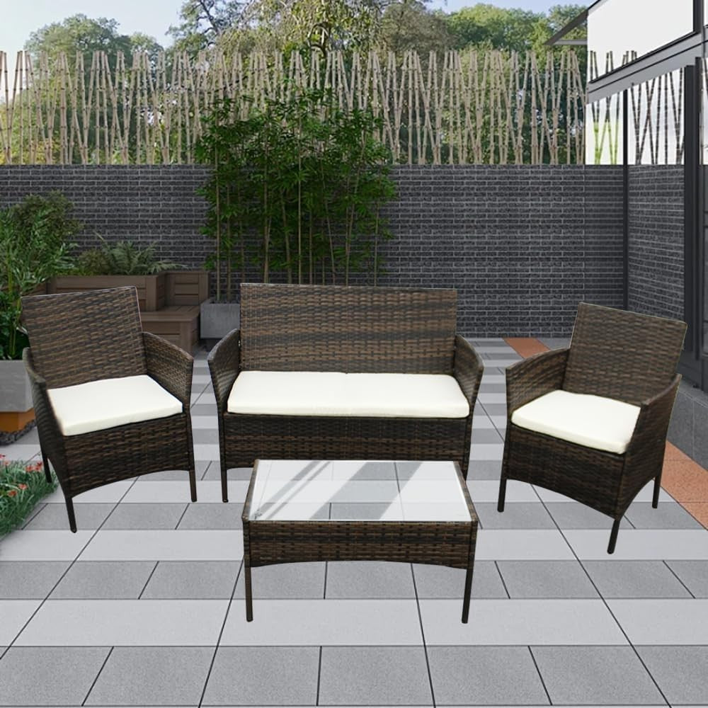 4 Seater Rattan Garden Furniture Set Outdoor Patio Sofa Glass Table