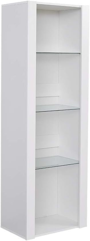 Tall Display Cabinet RGB Glass Shelves White Unit 165cm Cupboard Storage