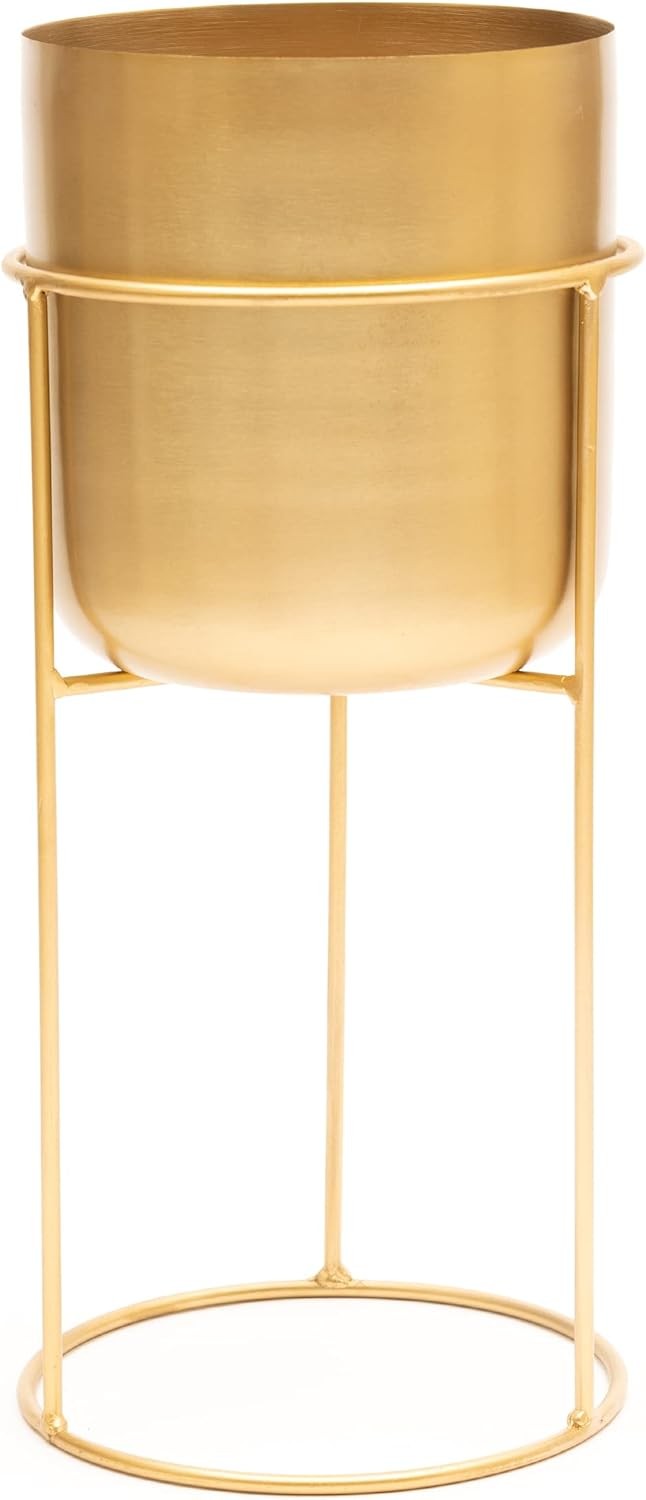 Gold Metal Plant Stand with Pot 50cm Tall Indoor Modern Decorative Planter