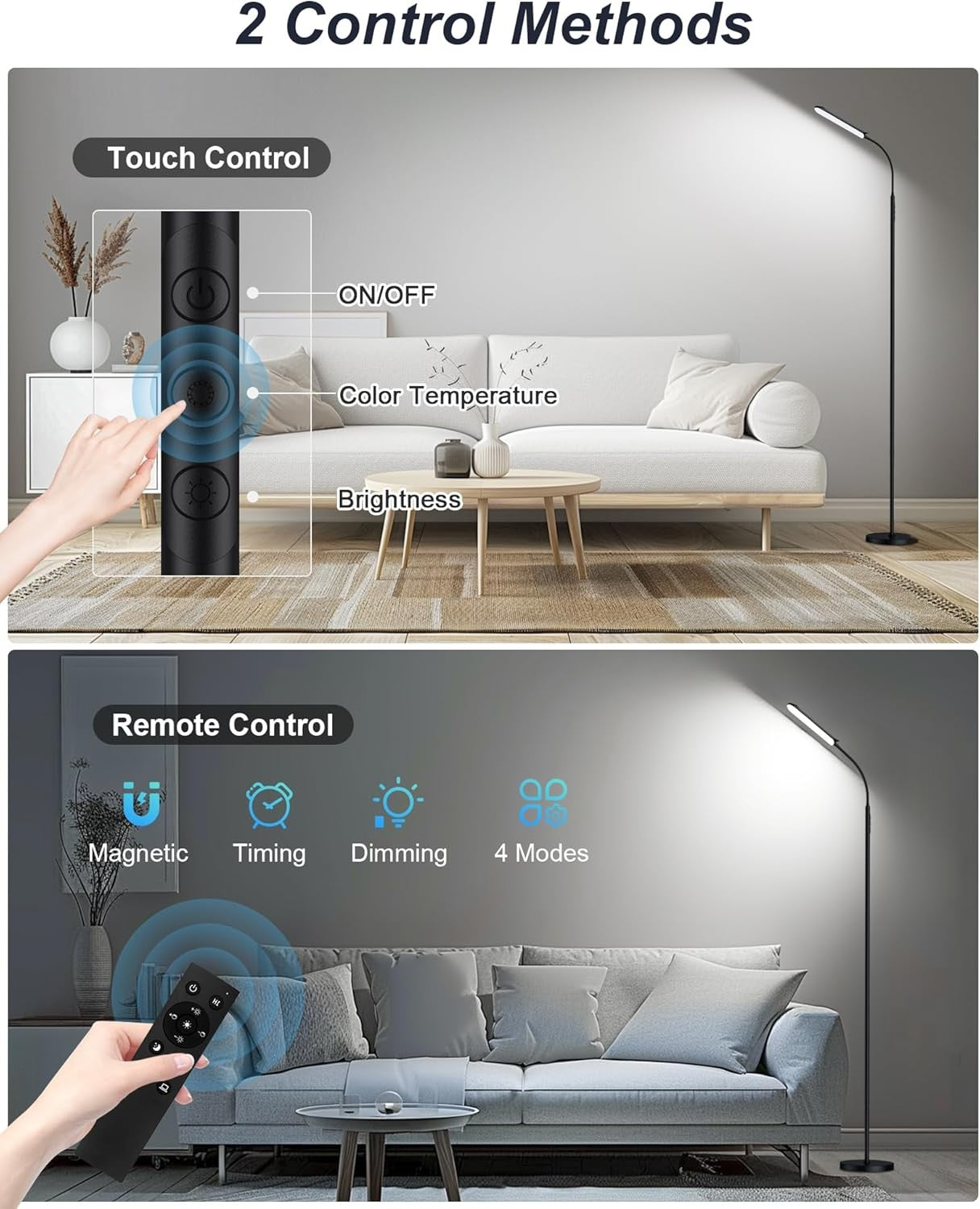 LED Floor Lamp Dimmable 18W Remote Touch Control Adjustable Reading Light
