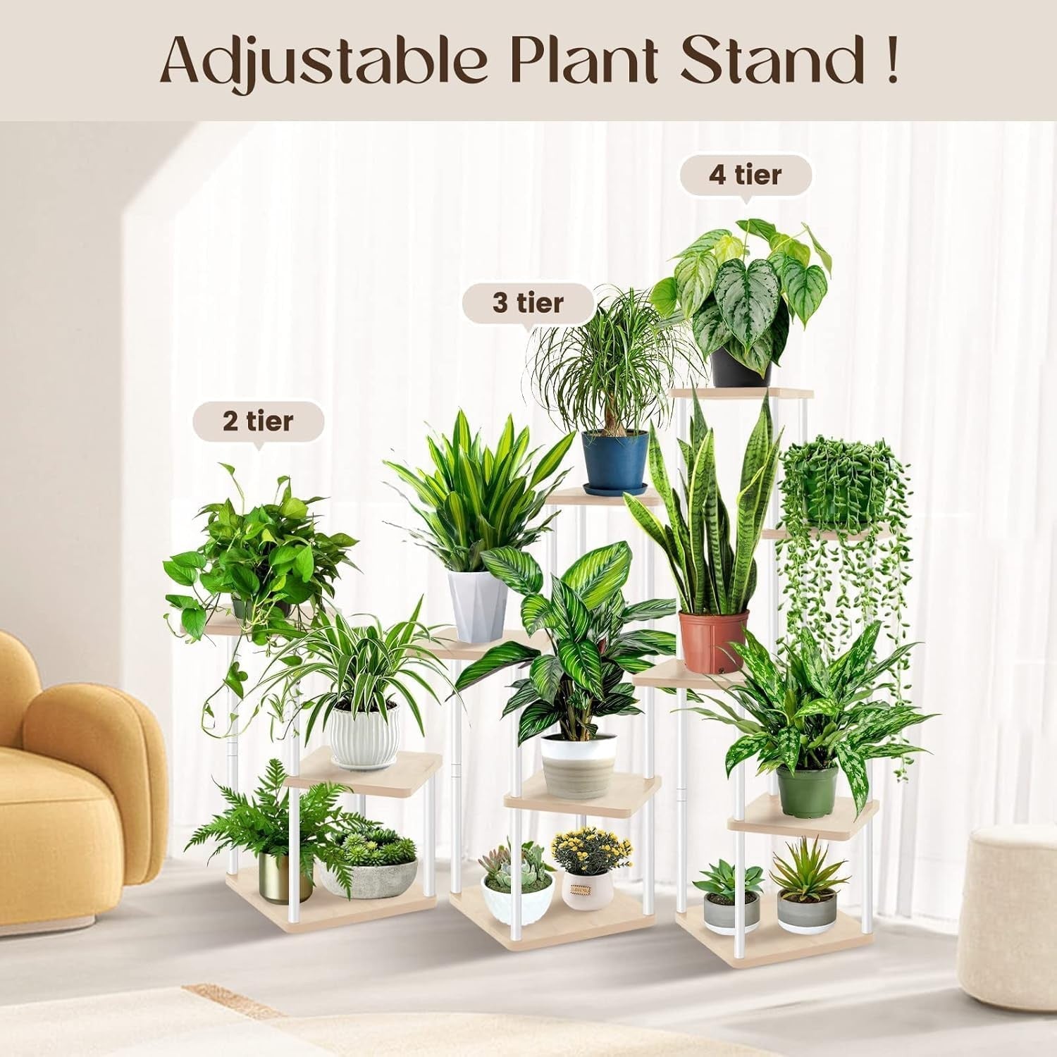 5 Tier Tall Indoor Plant Stand 106cm Wood Metal Flower Pot Shelf for Home Garden