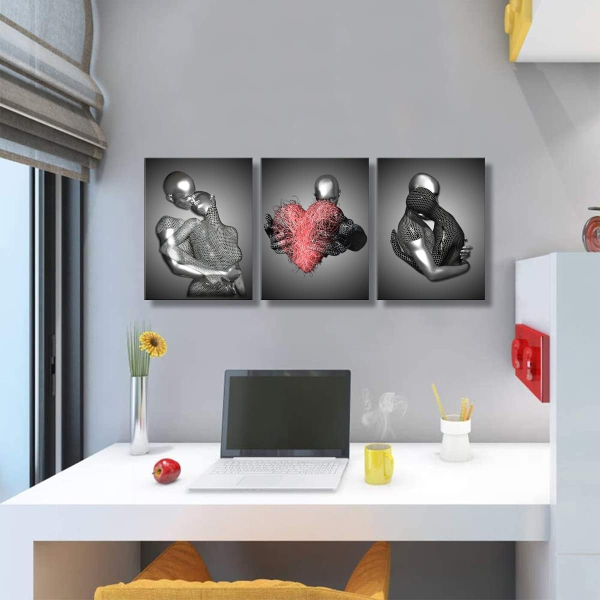 Grey Black 3D Love Heart Canvas Wall Art Set of 3