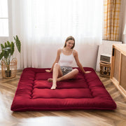Burgundy Foldable Futon Mattress | Thick Quilted Floor Sleeping Pad, Portable