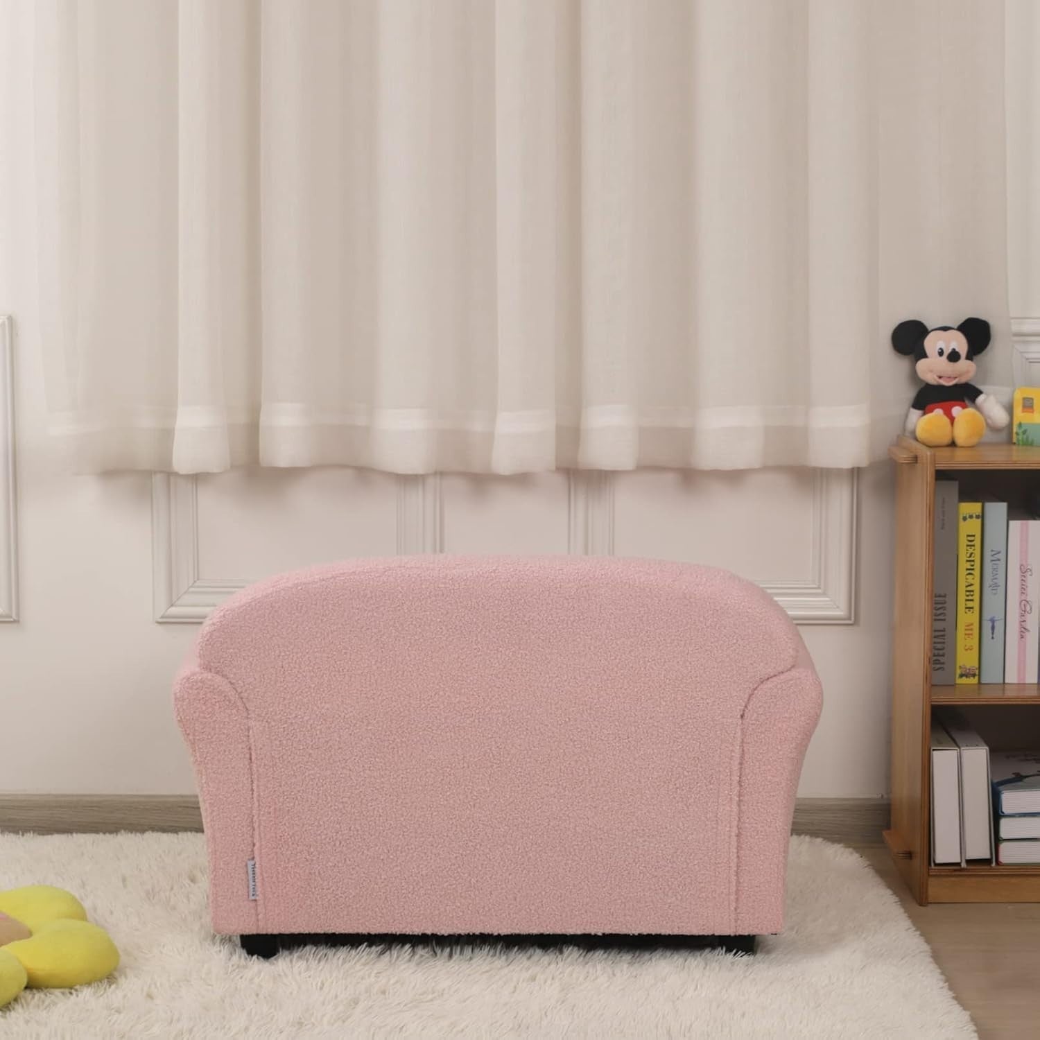 Children Double Seater Sofa Couch Pink Toddler Armchair Sherpa Fabric 0-3Y