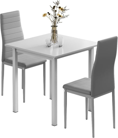 Modern Grey Dining Table Set 2 Faux Leather Chairs Kitchen Small Room