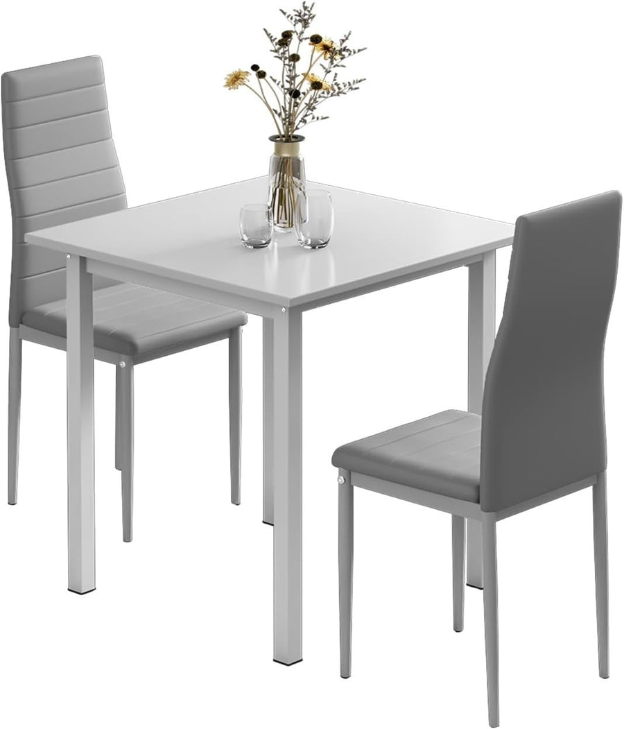 Modern Grey Dining Table Set 2 Faux Leather Chairs Kitchen Small Room