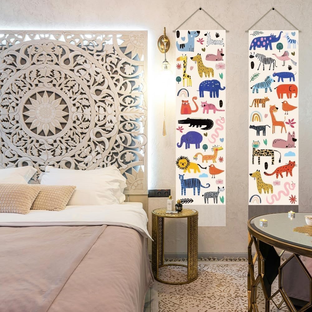Boho Zoo Animal Tapestry 2pcs 45.7x13in Vertical Wall Hanging