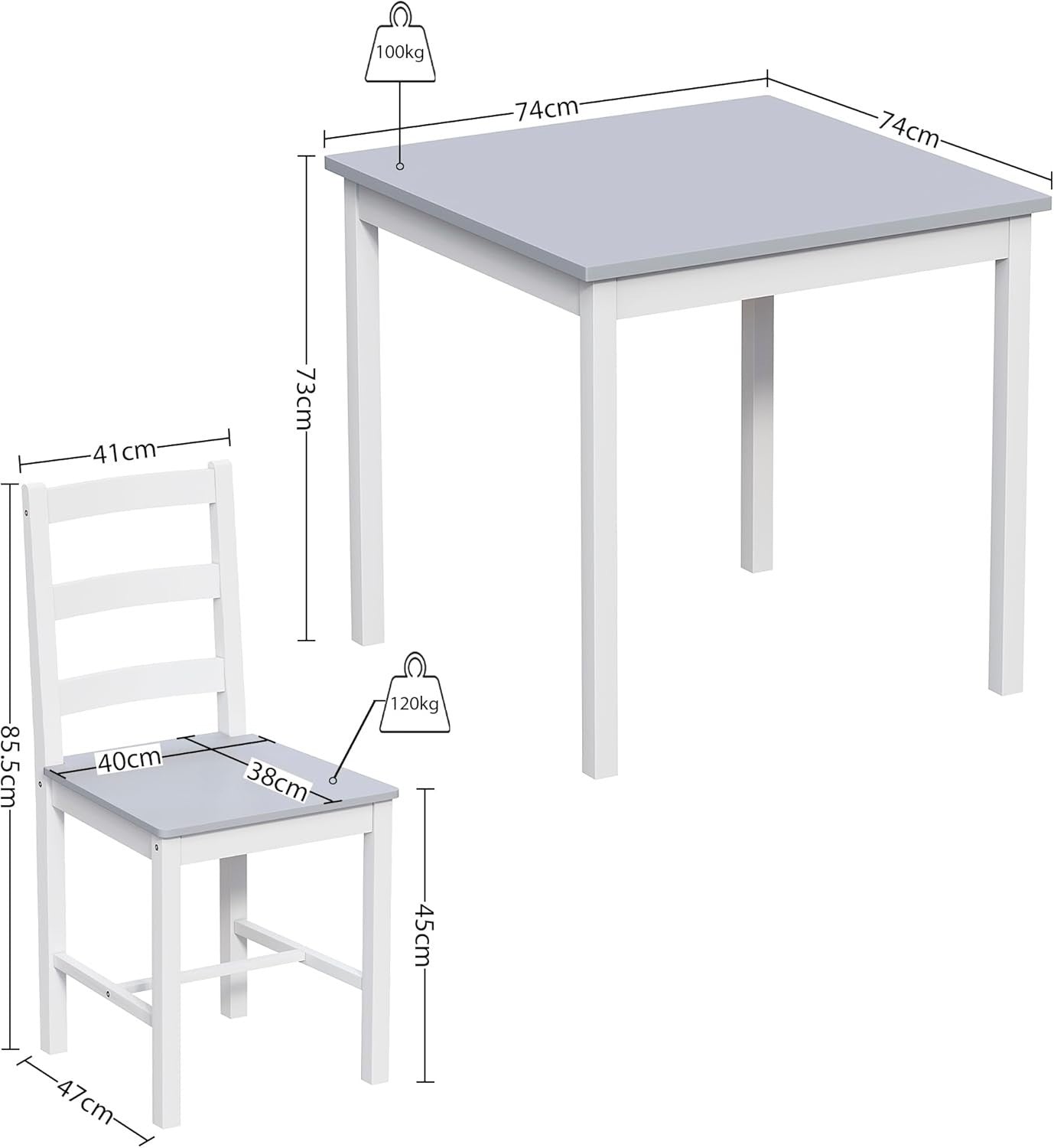 White & Grey 2 Seater Dining Table Set | Compact Kitchen Table & Chairs