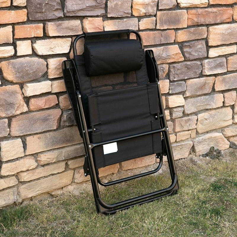 Set of 2 Folding Recliner Patio Chairs Adjustable Mesh Outdoor Loungers Black