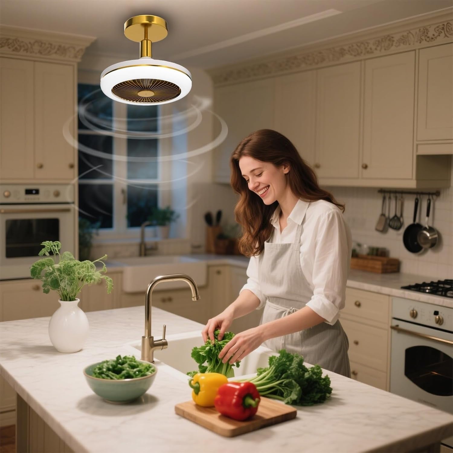 WRMING Quiet Ceiling Fan with Light 30W, Gold, Dimmable, Remote, 3 Speeds