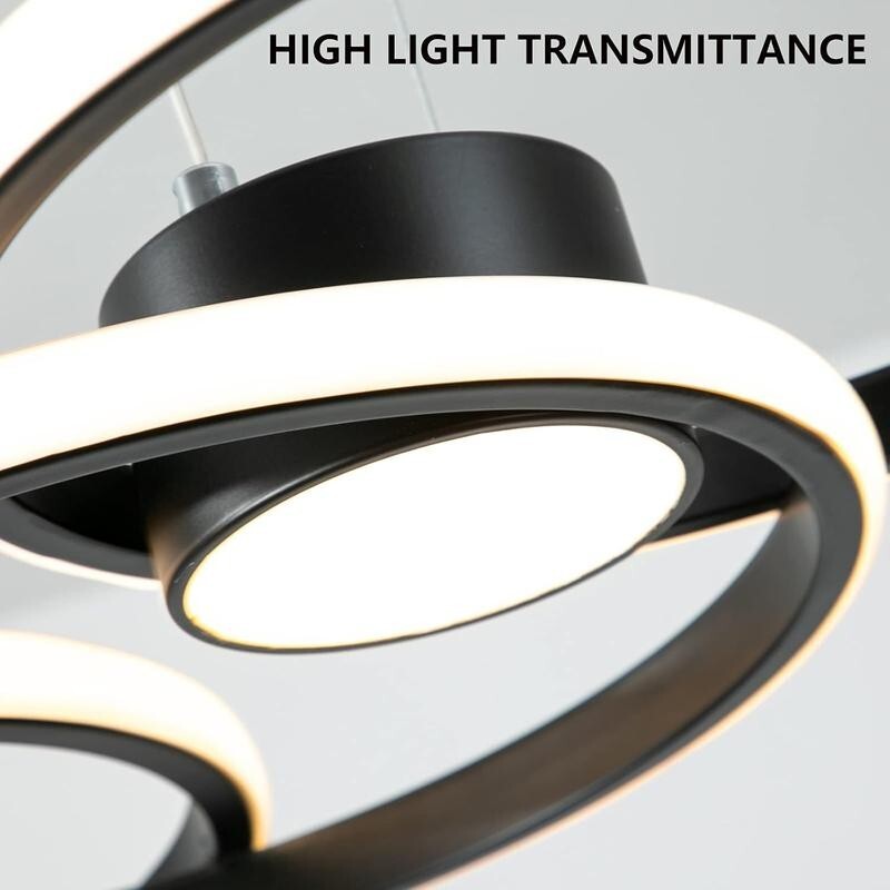 Black LED Ring Chandelier 4 Ring Dimmable Pendant Light for Kitchen