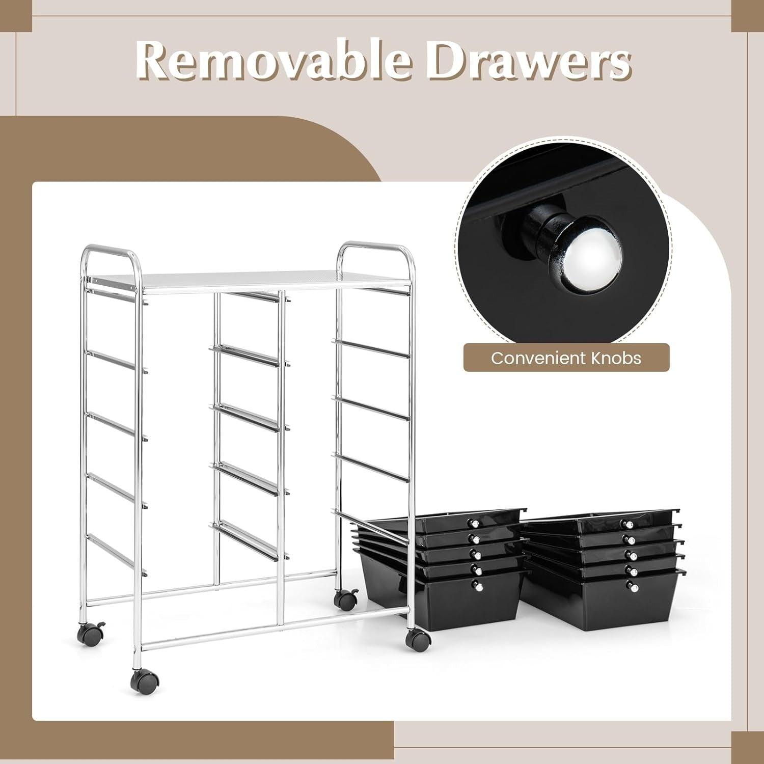 10 Drawer Utility Storage Cart Rolling Organizer Trolley Black Wheels