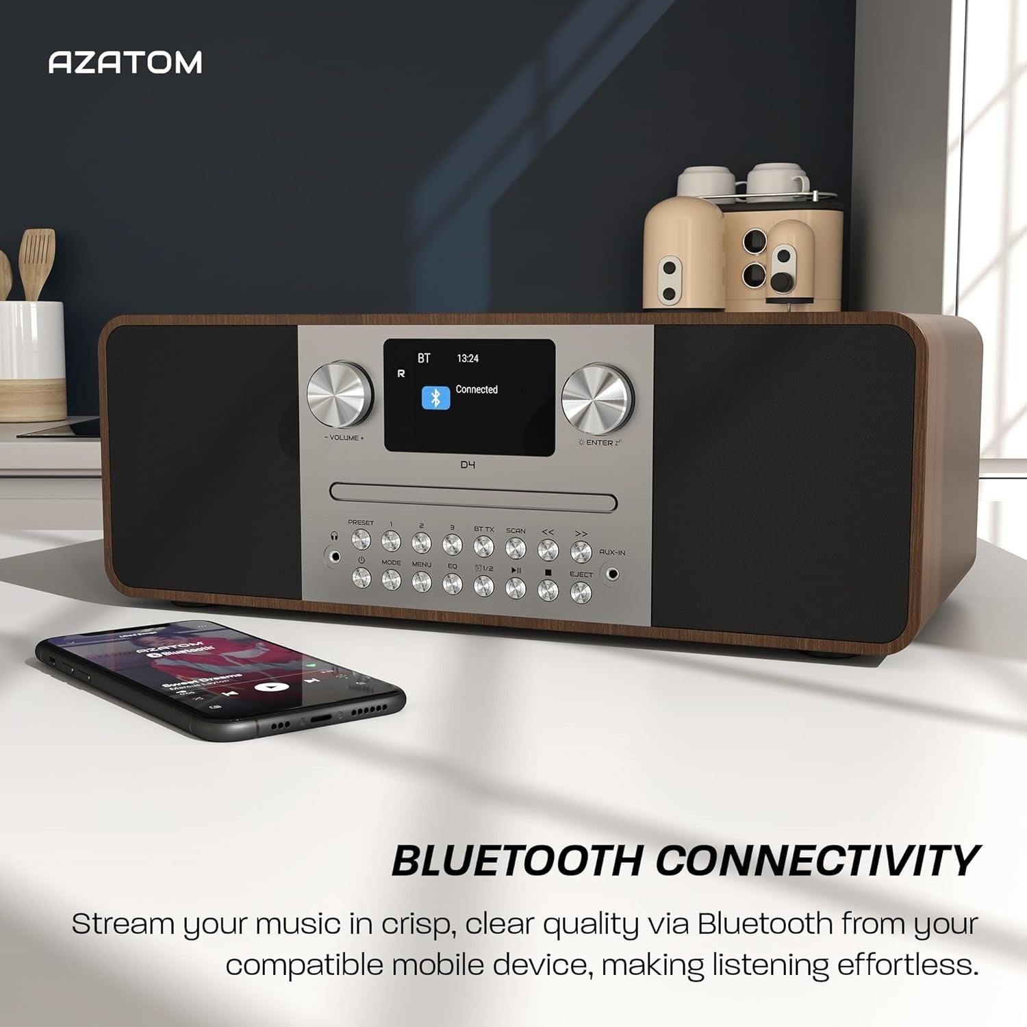 DAB/DAB+ FM Radio CD Player Bluetooth USB 60W Walnut Home Audio