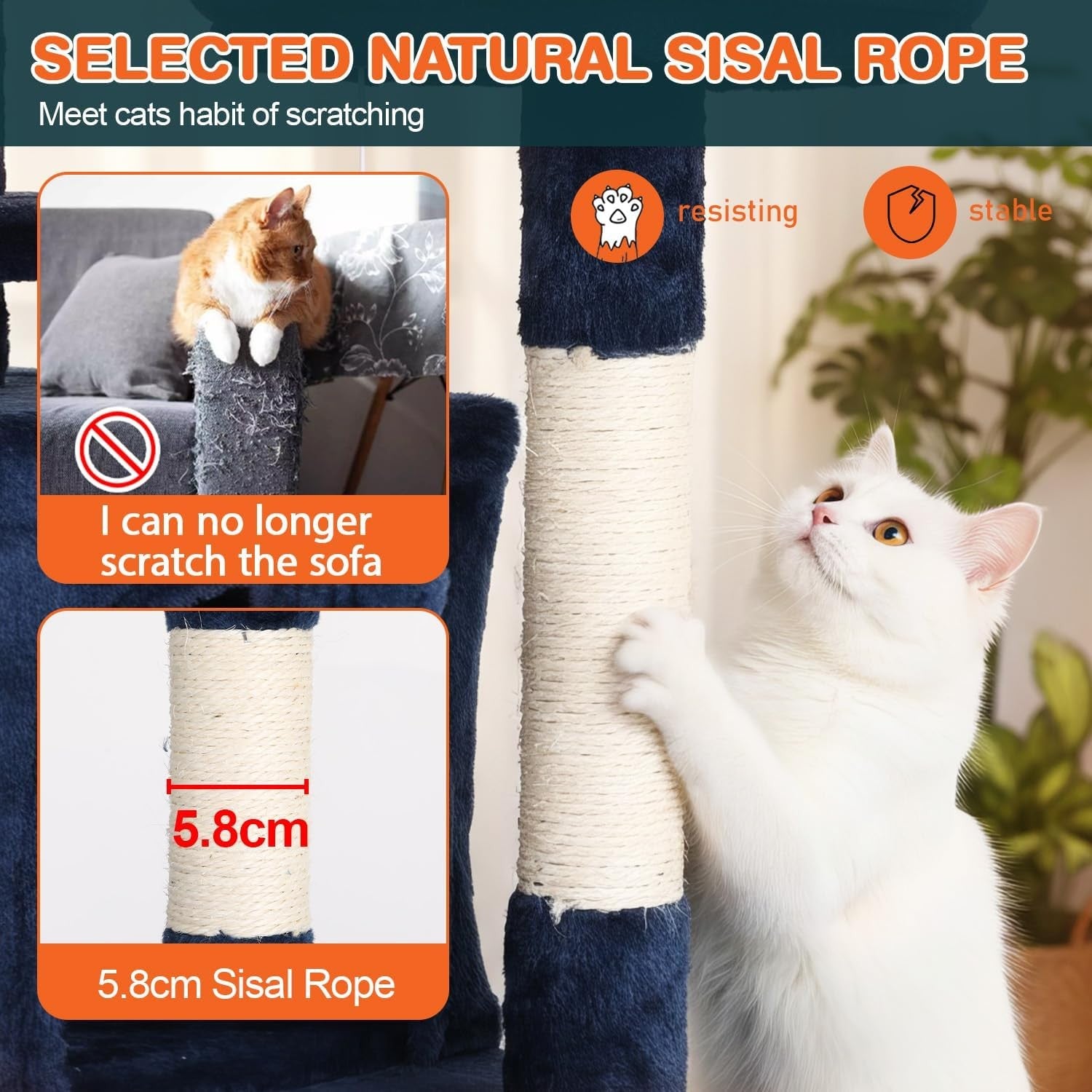 Navy Blue Multi Level Cat Tree Tower 139cm with Condo Scratching Posts Play Cent