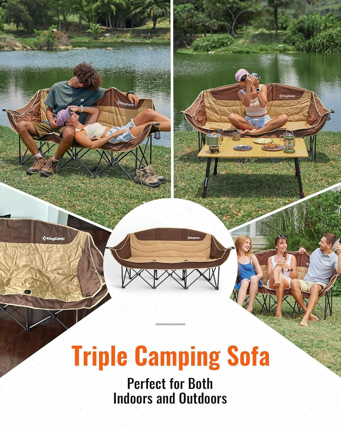 3 Seater Folding Camping Sofa Chair Heavy Duty Outdoor Garden Seat 300kg