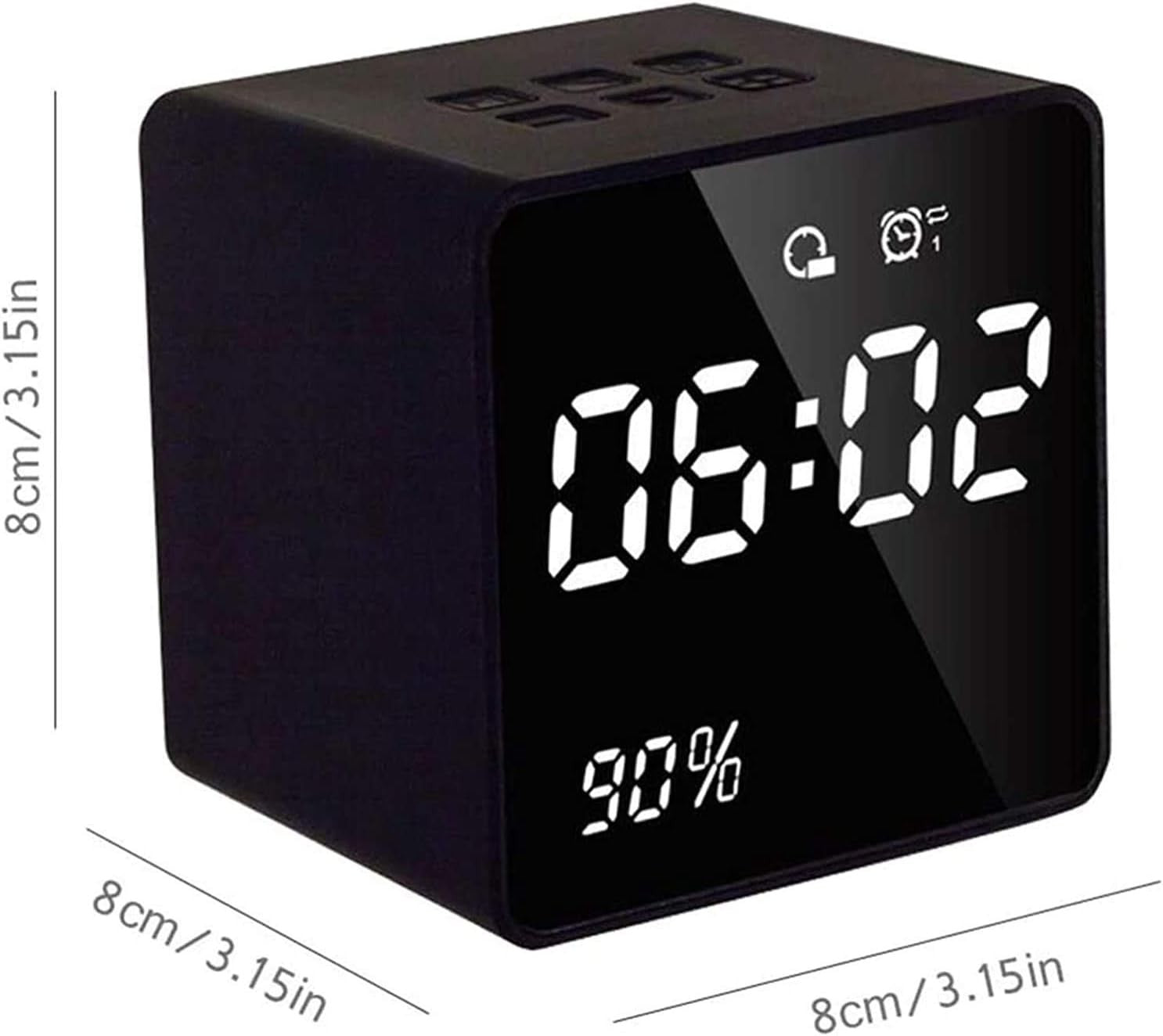 Black Digital Alarm Clock Bright LED Display Snooze Bedside Cube Design