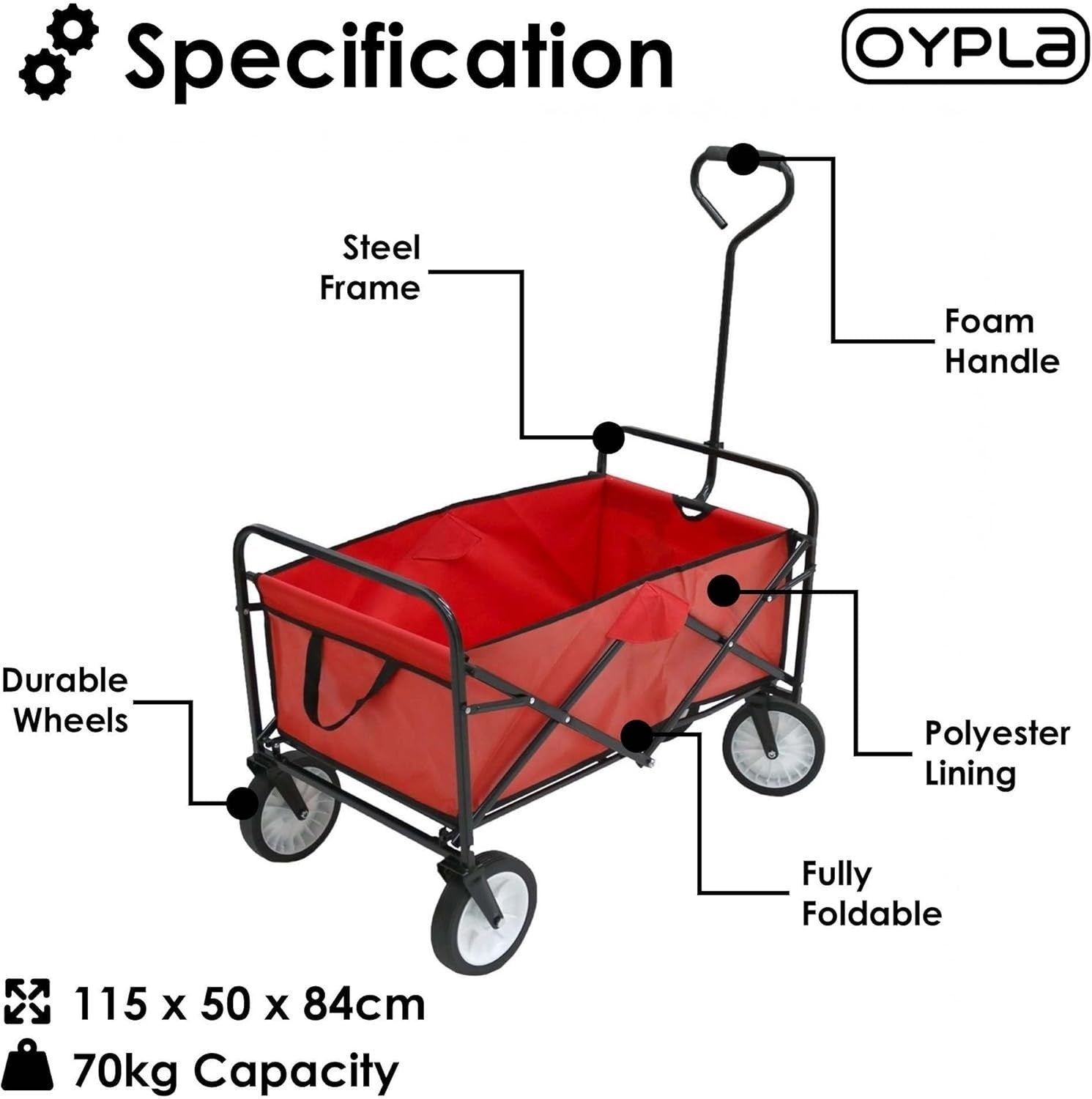 Heavy Duty Foldable Garden Festival Trolley Wagon Cart 70kg Capacity – Red
