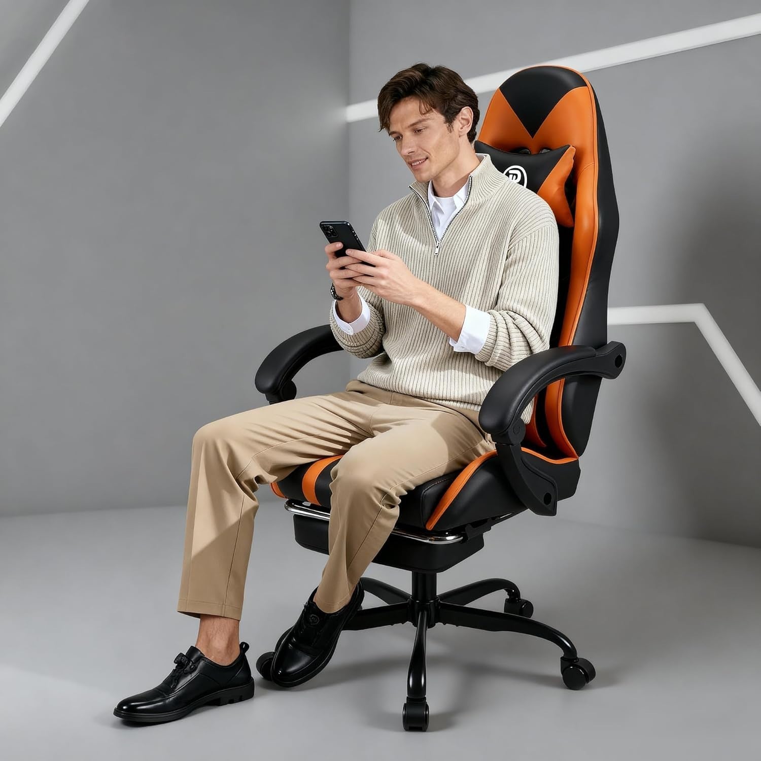 Ergonomic Orange Gaming Chair Recliner PU Leather Office PC Desk Seat