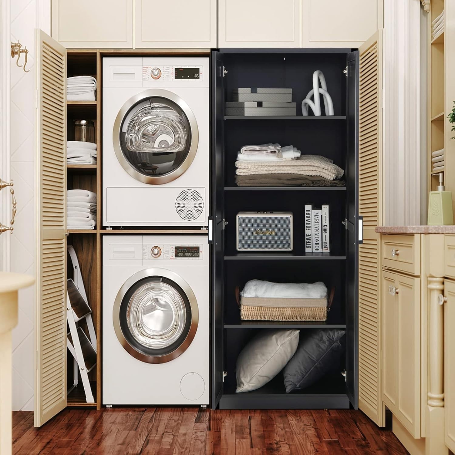 Tall Storage Cabinet w/ Adjustable Shelves, 2 Doors, Freestanding Cupboard
