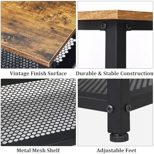 Rustic Brown Industrial Shoe Bench 100cm Storage Rack with Mesh Shelves