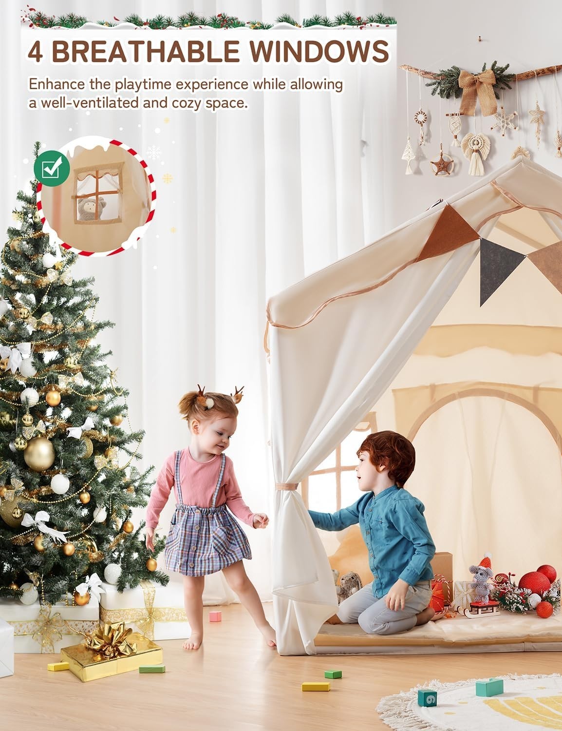2 in 1 Kids Play Tent Bed Tent with Lights Padded Princess House