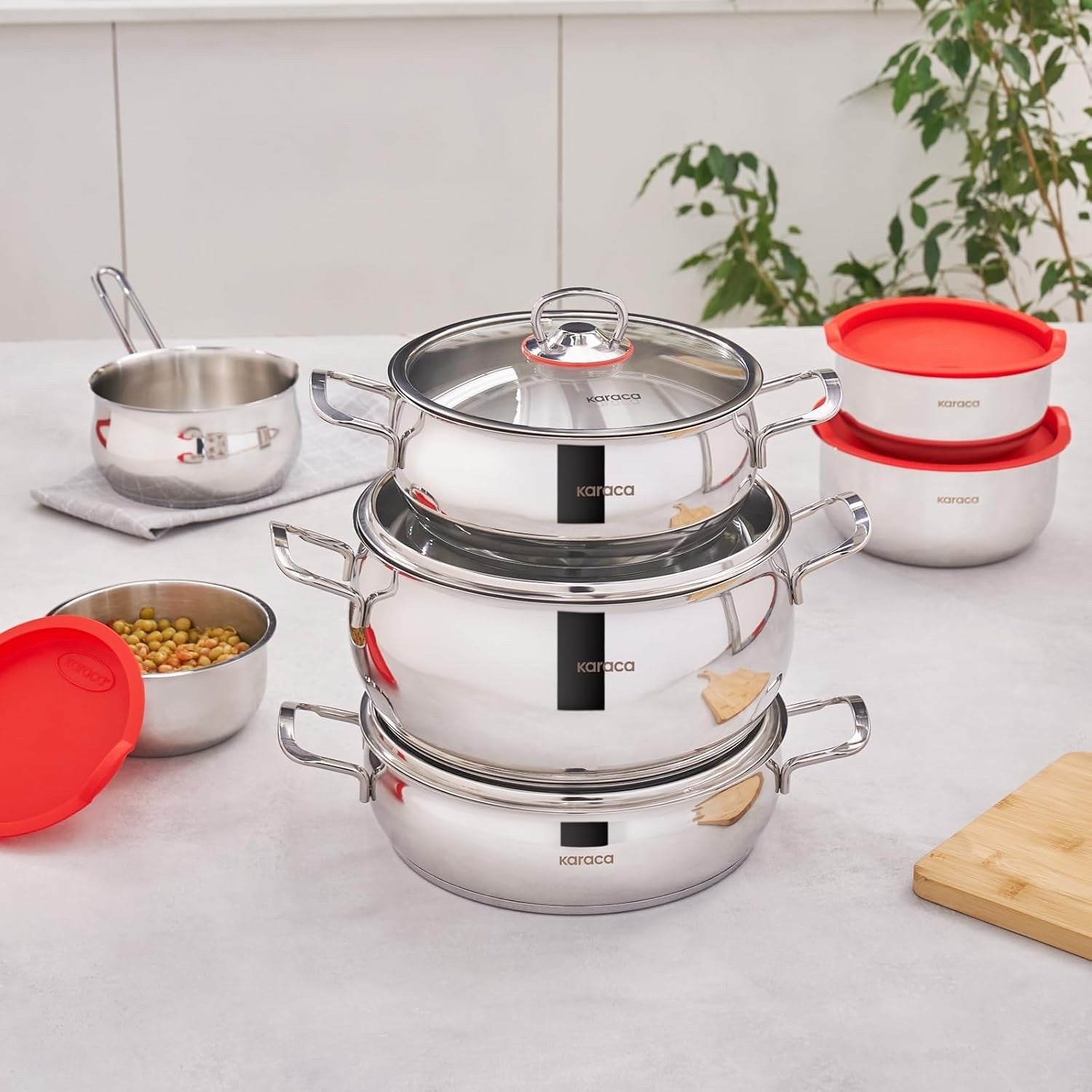 13pc Stainless Steel Induction Cookware Set with Glass Lids & Storage Containers