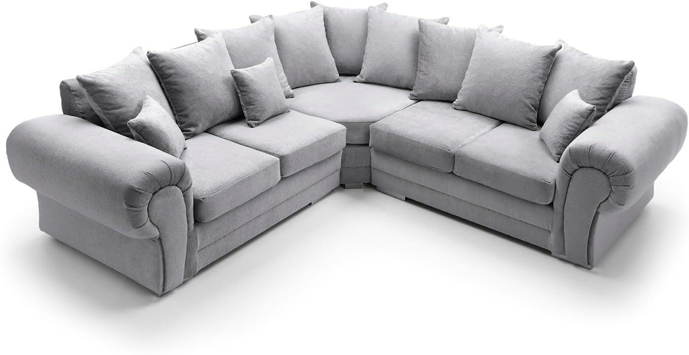 Grey L Shape Corner Sofa 5 Seater – Luxury Foam Cushions, No Assembly