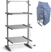 3 Tier Heated Clothes Airer with Cover Foldable Electric Drying Rack 24 Bars
