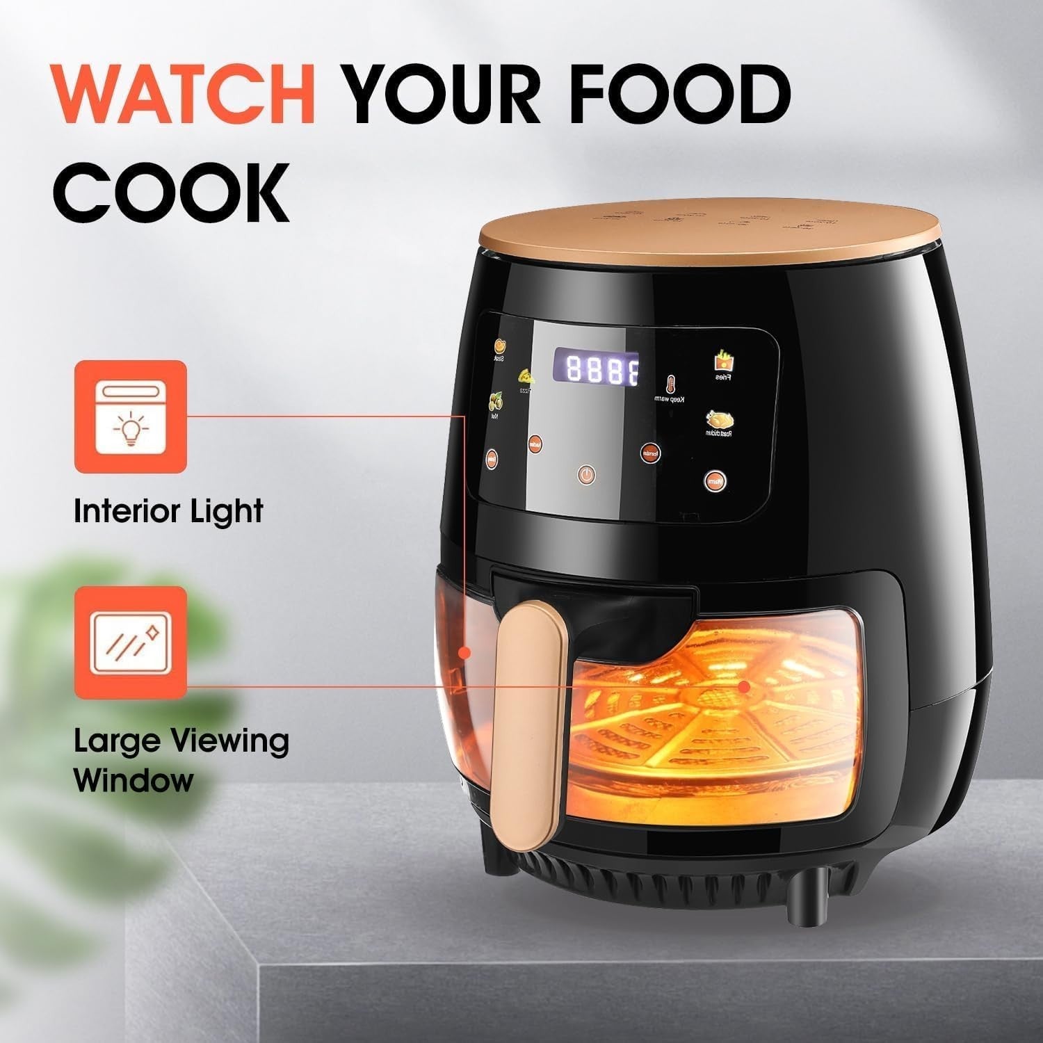 5L Air Fryer with Viewing Window 6-in-1 Presets Touch Screen Oil-Free Cooker