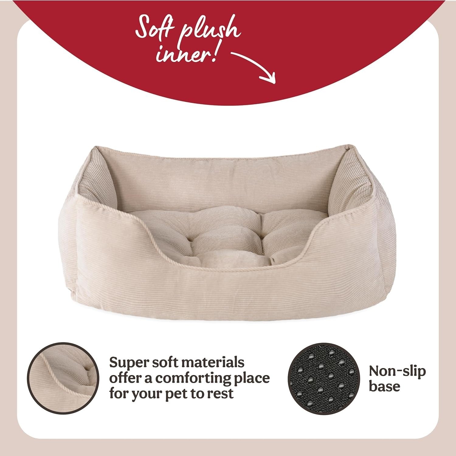 Medium Square Dog Bed 61x46x20cm Durable Cord