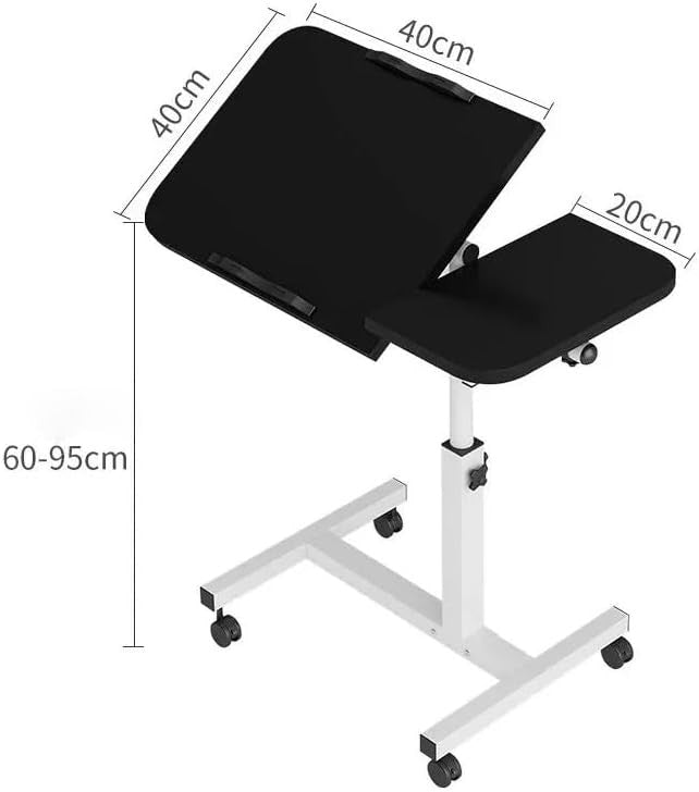 Adjustable Overbed Laptop Table with Wheels Tilt Top Bedside Desk Black