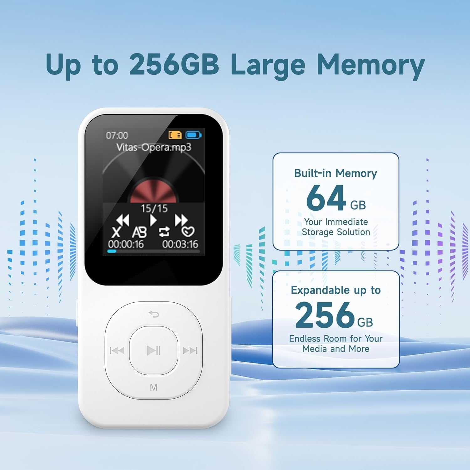 Retro MP3 Player Bluetooth 5.3 64GB 30H Battery White