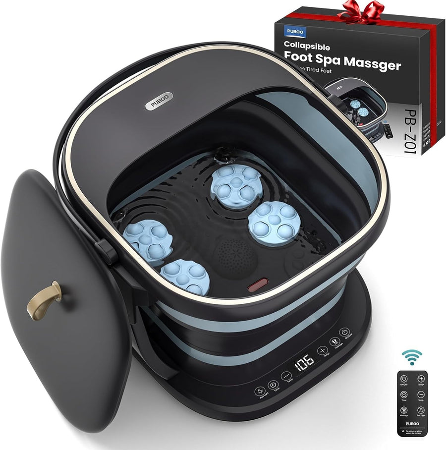Collapsible Foot Spa Massager with Heat, 16 Balls & Remote Control