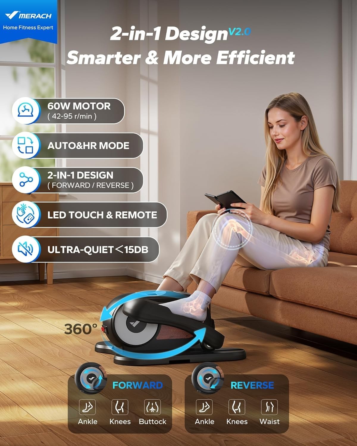 Under Desk Elliptical, 12-Speed Seated Pedal Exerciser, Quiet, Portable