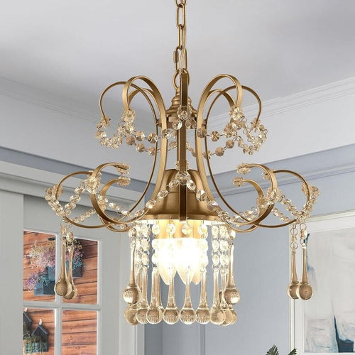 Mini Gold Crystal Chandelier Light K9 Pendant Ceiling Fixture for Hallway