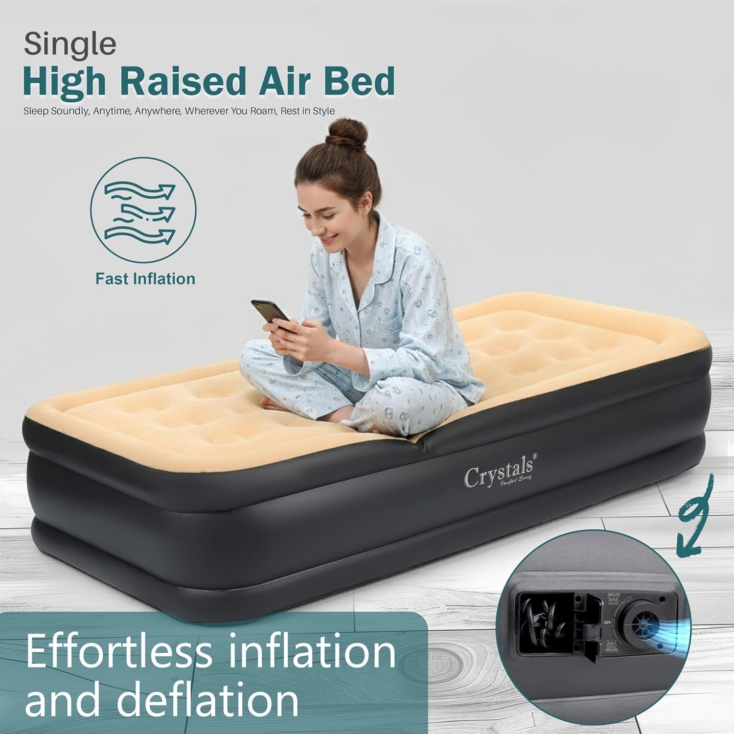 Single Inflatable Air Mattress Built-In Electric Pump Raised Camping Bed