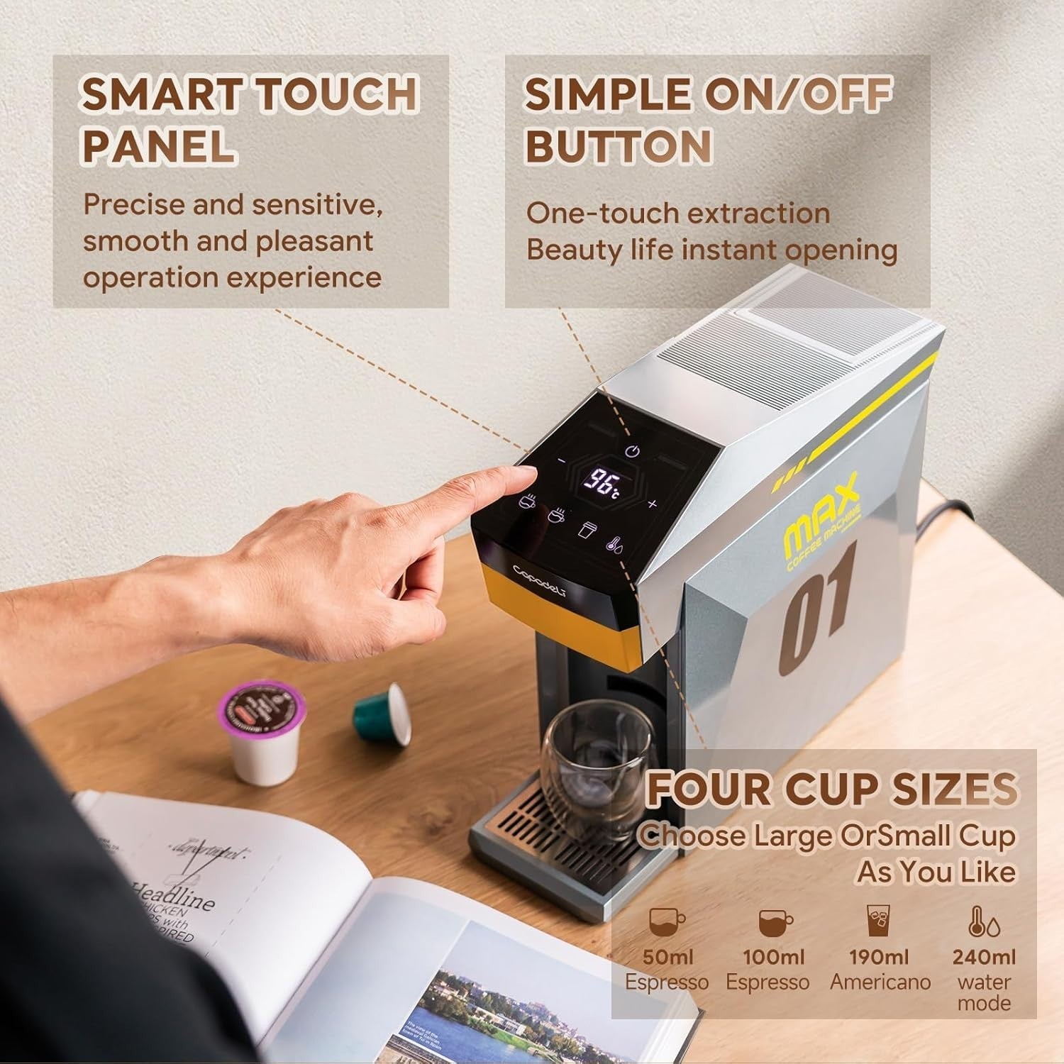4-in-1 Espresso Coffee Machine 19Bar Multi Capsule Maker 80ml Fast Brew Compact