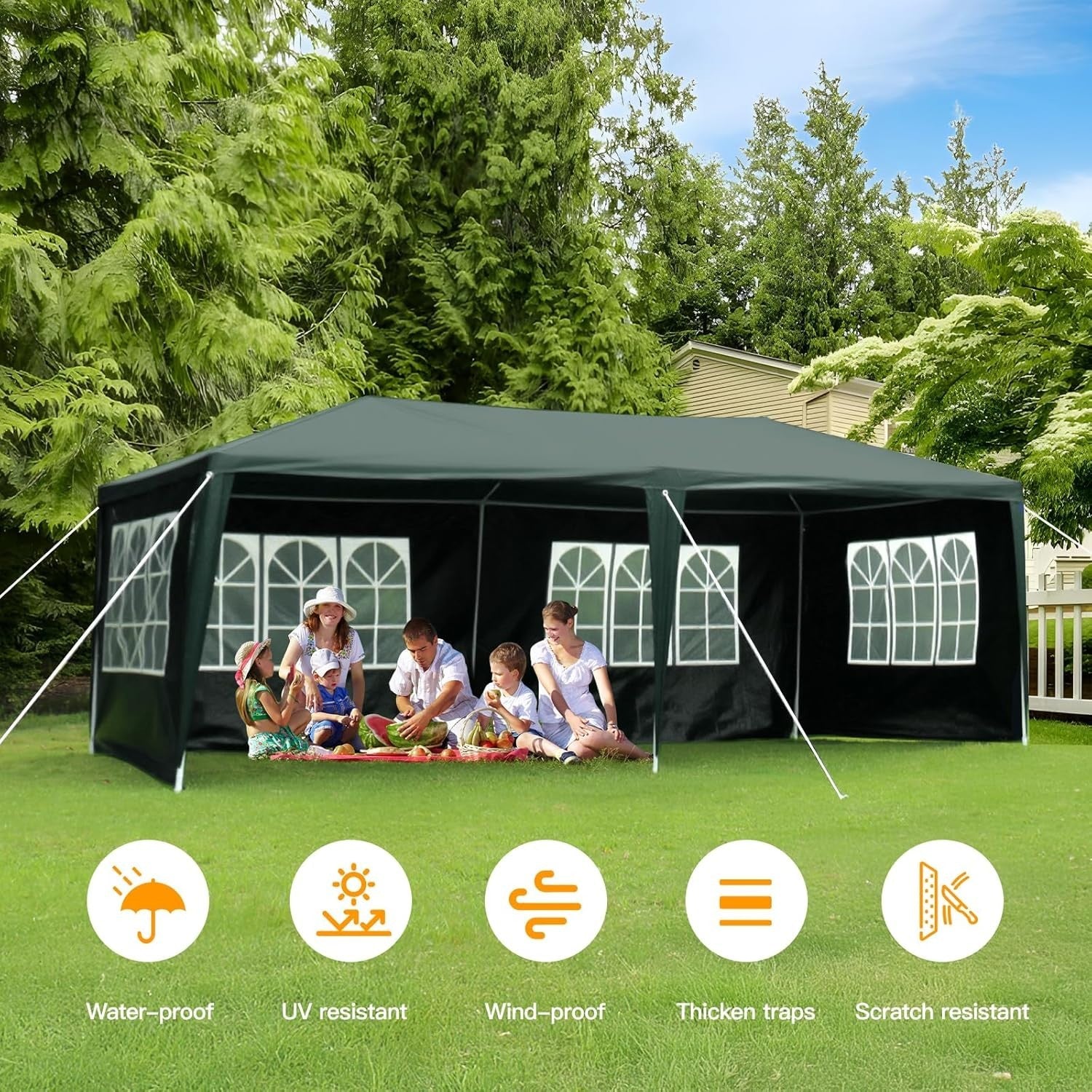 6x3M Green Outdoor Garden Marquee Waterproof PE Party Tent with Sidewalls