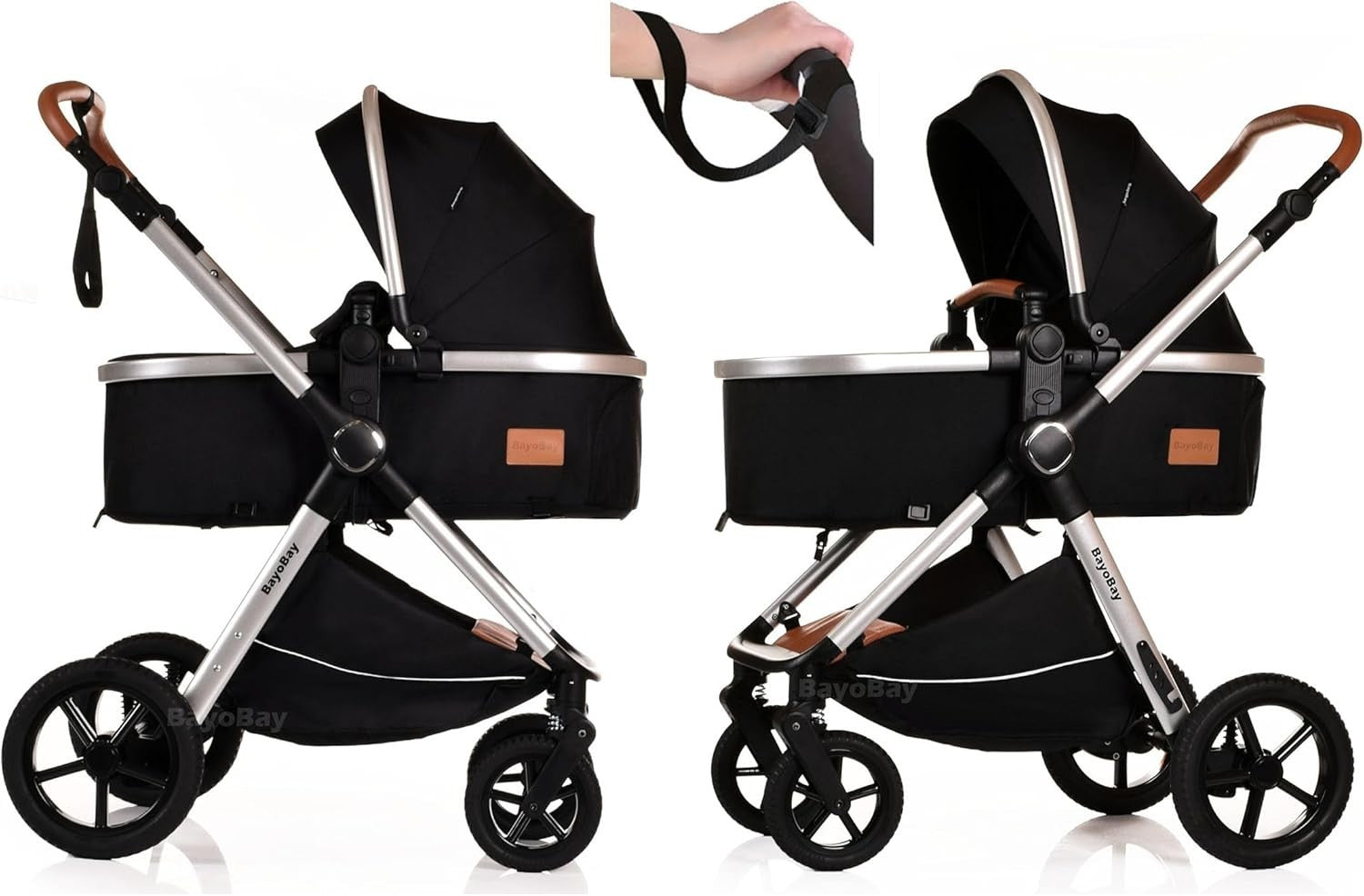 3in1 Baby Pram Travel System Pushchair with Car Seat Foldable Black Silver