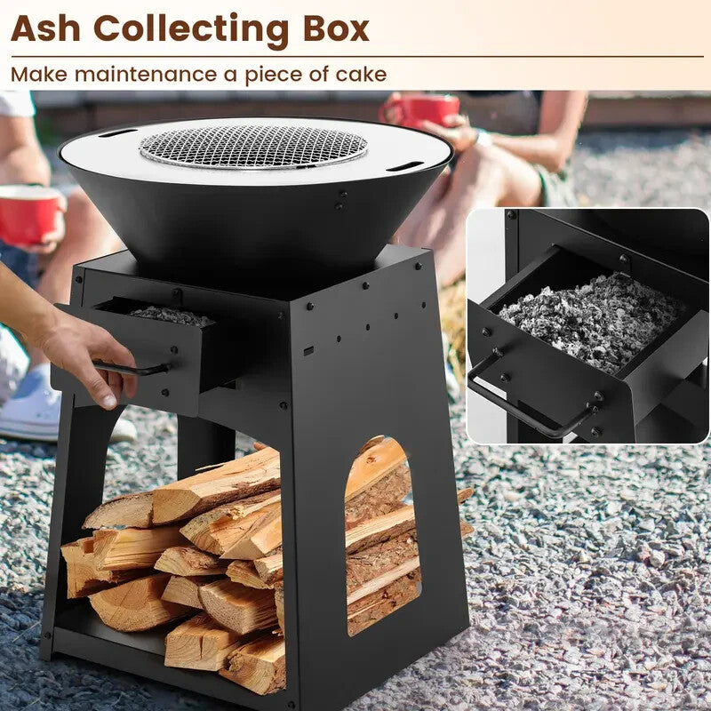 Outdoor Fire Pit BBQ Grill Wood/Coal Burner w/ Tools, Rack & Gloves