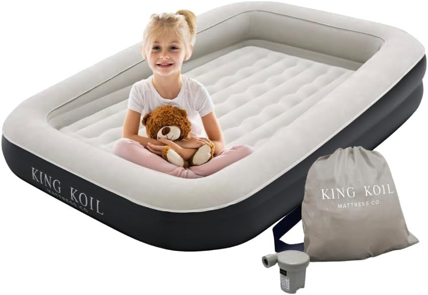 Black Toddler Inflatable Travel Bed with Safety Bumper & Built-In Pump